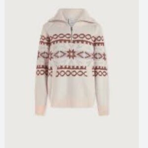 Fairisle Varley Cai  Half Zip Sweater - Cream and Brown